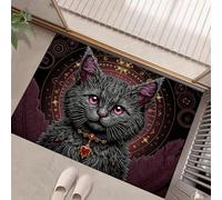 Zerbino Stile Fantasy Gotico Simbolo Misterioso Del Gatto Nero per Ingresso, Antiscivolo e Resistente, Assorbe Acqua e Sporco, Facile da Pulire, Ideale per Porta, Corridoio e Casa (45 x 75 cm,Viola)