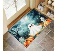 Zerbino Stile Halloween Ingresso Interno, Tappeto Cimitero Fantasma Antiscivolo Tappetino D'Ingresso Lavabile Trappola Sporco per Ufficio, Porta di Casa, Patio Corridoio, 90 x 150 cm - Grigio-Verde