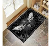 Zerbino Stile Misterioso E Magico Nero Falena Teschio, Tappetino Antiscivolo Lavabile per Interni ed Esterni, Morbido e Assorbente, per Ingresso, Camera da Letto, Cucina 50 x 80 cm