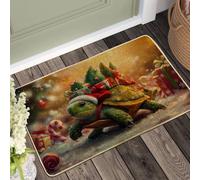 Zerbino tartaruga di Natale, zerbino festivo a forma di tartaruga verde per esterni ed interni, decorazione per le vacanze, gomma impermeabile, antiscivolo, assorbe la polvere, facile da