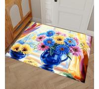 Zerbino Tema del sogno Fiori eleganti,60x90cm Zerbino Asciugapassi per Interno, Tappeto Assorbi Acqua, Antiscivolo, Lavabile, per Cane, Ingresso, Porta e Corridoio (giallo blu)