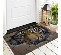 Zerbino Tigre Che Sfonda Il Muro per Ingresso 60 x 90 cm, Zerbino Animale Con Illusione 3D Antiscivolo E Resistente, Assorbe Acqua E Sporco, Facile Da Pulire, Ideale per Porta Corridoio, Marrone