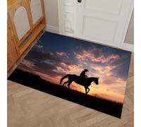 Zerbino Tramonto Cavalieri per Interni 90 x 150 cm, Zerbino Ultra Sottile Paesaggio Occidentale, Tappeti Lavabili per L'ingresso, Basso Profilo Che Cattura Lo Sporco, Tappetini per L'ingresso