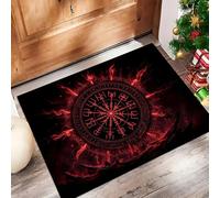 Zerbino Trappola Sporco, Rune Vichinghe Tappetino Antiscivolo Lavabile In Lavatrice,Illustrazione Complessi Simboli Del Cerchio Magico Zerbino D'Ingresso Per Cane, Ingresso, Port,Rosso,40 X 60 cm