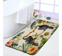Zerbino Tropical Parrot Toucan Birds Green Leaves Botanical Exotic Hibiscus Flower Palm Monstera Rainforest Tappetino Entrata Stampata Antipolvere Zerbini Per Posteriori Porte Anteriori 40X60Cm