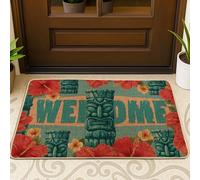 Zerbino tropicale di benvenuto, colorato ibisco floreale per interni ed esterni, decorazione per ingresso in gomma antiscivolo, resistente alla polvere, facile da pulire, 73 x 43 cm