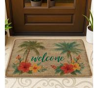 Zerbino tropicale di benvenuto, con ibisco floreale, per estate e primavera, decorazione per interni ed esterni, antiscivolo, resistente all'acqua, assorbe la polvere, facile da pulire, 73 x 43 cm
