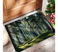 Zerbino Verde Foresta Di Pini Illuminata Dal Mattino 70X100Cm Per Interni,Antiscivolo E Lavabile In Lavatrice,Tappeto Da Ingresso Stile Realismo Terapeutico,Pelo Basso E Antipelo Per Porta D’Ingresso