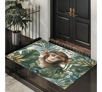 Zerbino Verde Scimmia Dalle Foglie Di Palma 40X60Cm Per Interni,Antiscivolo E Lavabile In Lavatrice,Tappeto Da Ingresso Stile Animali Ad Acquerello,Pelo Basso E Antipelo Per Porta D’Ingresso