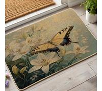 Zerbino vintage a forma di farfalla gialla per esterni ed interni, decorazione primaverile in gomma impermeabile, antiscivolo, assorbe la polvere, facile da pulire, 73,7 x 43,2 cm