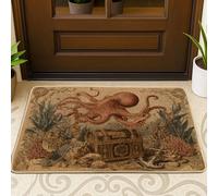 Zerbino vintage a forma di polpo, marrone, nautico, per esterni ed interni, decorazione costiera, antiscivolo, impermeabile, antipolvere, facile da pulire, 73,6 x 43,2 cm