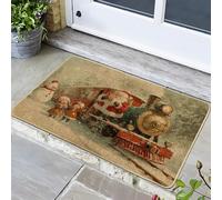 Zerbino vintage a forma di treno di Babbo Natale per esterni ed interni, decorazione per vacanze invernali, gomma lavabile e antiscivolo, per porte d'ingresso festivo, 73,6 x 43,2 cm