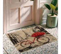 Zerbino vintage a tema biciclette con rose rosse, tappeto classico per interni ed esterni, decorazione primaverile, tappetino assorbente antiscivolo, facile da pulire, 73 x 43 cm