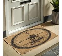 Zerbino vintage con bussola, marrone, zerbino nautico per interni ed esterni, decorazione da spiaggia, in gomma, impermeabile, antiscivolo, assorbe la polvere, facile da pulire, 73 x 43 cm