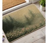 Zerbino vintage con motivo floreale, zerbino verde foresta nebbiosa, per interni ed esterni, decorazione rustica per la casa, in gomma, impermeabile, antiscivolo, assorbe la polvere, facile da pulire