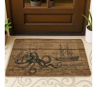 Zerbino vintage con motivo nautico, motivo polpo marrone, per interni ed esterni, decorazione costiera, antiscivolo, impermeabile, antipolvere, facile da pulire, 73 x 43 cm