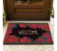 Zerbino vintage floreale, con rose rosse, per interni ed esterni, decorazione rustica, antiscivolo, impermeabile, cattura polvere, facile da pulire, 73 x 43 cm