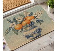 Zerbino vintage floreale, design con frutta arancione e fiori bianchi, per interni ed esterni, decorazione rustica, antiscivolo e lavabile, 73 x 43 cm