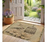 Zerbino vintage gabbia per uccelli, tappeto d'ingresso interno ed esterno marrone floreale per primavera ed estate, tappetino antiscivolo antipolvere, facile da pulire, 73,7 x 43,2