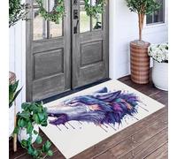 Zerbino Viola Dipingi La Testa Del Lupo 50X80Cm Per Interni,Antiscivolo E Lavabile In Lavatrice,Tappeto Da Ingresso Stile Animali Dei Cartoni Animati,Pelo Basso E Antipelo Per Porta D’Ingresso