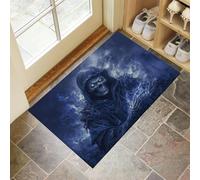 Zerbino Welcome Blu-Grigio, Tappetino Ingresso Casa Interno, Tappetino Bagno Cucina Antiscivolo Lavabile Scheletro Dell'Orrore, 50 X 80 Cm Morbido E Confortevole Tema Halloween