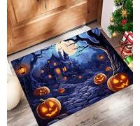 Zerbino Welcome Blu Scuro, Tappetino Ingresso Casa Interno, Tappetino Bagno Cucina Antiscivolo Lavabile Zucca Strana, 50 X 80 Cm Morbido E Confortevole Castello Dell'Orrore