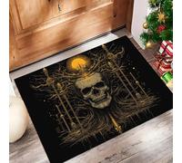 Zerbino Welcome Nero, Tappetino Ingresso Casa Interno, Tappetino Bagno Cucina Antiscivolo Lavabile Teschio Appuntito, 50 X 80 Cm Morbido E Confortevole Orrore Misterioso