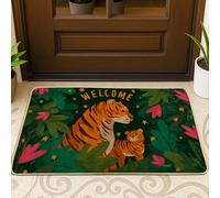 Zerbino Welcome Tiger - Tappeto d'ingresso verde giungla per interni ed esterni, antiscivolo, lavabile, ed eleganti accessori per la casa, 73,6 x 43,2 cm