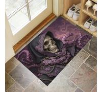 Zerbino Welcome Viola, Tappetino Ingresso Casa Interno, Tappetino Bagno Cucina Antiscivolo Lavabile Scheletro Dell'Orrore, 50 X 80 Cm Morbido E Confortevole Tema Halloween
