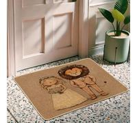 Zerbino, zerbino con leone e sposa, in iuta beige, per interni ed esterni, grazioso design con animali, ecologico, antiscivolo, assorbe la polvere, facile da pulire, 73 x 43 cm