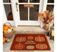 Zerbino, zerbino con scritta "Pumpkins Welcome" in stile rustico con scritta "Hello Autumn Autumn Orange", lavabile, a basso profilo, decorazione per la casa, per ingresso, portico esterno, balcone