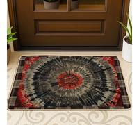 Zerbino, zerbino rotondo rosso e nero, per decorazione stagionale, ingresso moderno per interni ed esterni, in gomma, impermeabile, antiscivolo, facile da pulire, 73 x 43 cm
