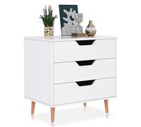 ZERDER Cassettiera in legno per camera da letto con 3 cassetti e 4 gambe in legno, organizer per soggiorno, camera da letto, ingresso o ufficio, organizer per armadio, comodino, colore: bianco