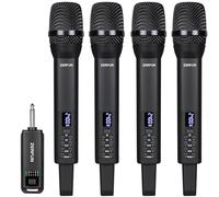 ZERFUN 4 microfoni wireless ricaricabili, sistema di microfoni senza fili portatili con controllo VOL Echo Treble Bass per karaoke, canto, feste in chiesa, uscita 1/4", nero
