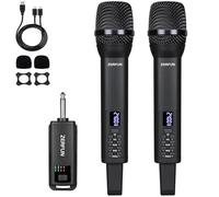 ZERFUN Doppio microfono wireless ricaricabile, sistema di microfoni senza fili portatile con controllo VOL Echo Treble BASS per karaoke, canto, feste in chiesa, uscita 1/4", nero