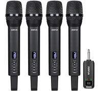 ZERFUN Microfoni wireless ricaricabili 4, Pro Handheld Cordless Mics System Dynamic con Echo Treble Bass VOL Control per karaoke canto chiesa feste, uscita 1/4", D240, nero