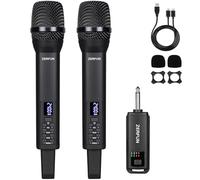 ZERFUN Microfoni wireless ricaricabili doppi, Pro Handheld Cordless Mics System Dynamic con Echo Treble BASS VOL Control per karaoke canto chiesa feste, uscita 1/4", D240, nero
