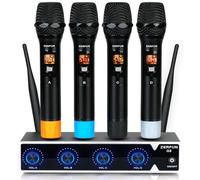 ZERFUN Sistema di microfoni wireless Pro a 4 canali, UHF in metallo, senza fili, per cantare karaoke in chiesa, frequenza regolabile 4 x 50 (batteria G8 4 palmari)