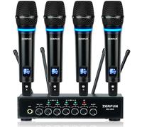 ZERFUN Sistema di microfoni wireless ricaricabili a 4 canali Pro, UHF in metallo, microfoni senza fili, per karaoke in chiesa, con controllo del volume dell'eco Bluetooth, frequenza 4x50 (MU-898)
