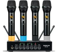 ZERFUN Sistema di microfoni wireless UHF, microfoni portatili senza fili a 4 canali in metallo, microfoni senza fili professionali con controllo del volume Bluetooth per canto, karaoke chiesa (MU-898)