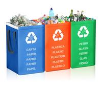 ZERGATOOLS Borse Raccolta differenziata 40L, 3 Contenitori Plastica/Vetro/Carta
