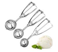 Zeripikfoasp 3 Pezzi Cucchiaio per Gelato, Porzionatori da Gelato in Acciaio Inox, Paletta per Gelato con Grilletto, Dosatore Gelato per Gelato 4 cm, 5 cm, 6 cm per Palla Gelato, Cottura, Palla Melone