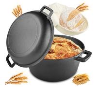 Zeripikfoasp Pentola in Ghisa, 26cm Casseruola in Ghisa con Cestino da Lievitazione, Forno Olandese, Pentola Olandese, Casseruola con Doppia Funzione Pratica, per Cottura in Casa, Forno, Stufa