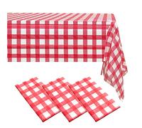 ZeriTlolen Confezione da 3 tovaglie in plastica usa e getta a scacchi rossi di alta qualità, 274,3 x 137,2 cm, per tavoli rettangolari lunghi 2,4 m, impermeabili, per feste di compleanno, decorazioni