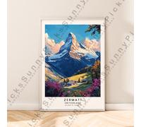 Zermatt Illustrazione Art Svizzera Viaggi Stampa Muro Poster Décor senza Cornice