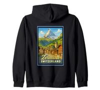 Zermatt Svizzera Vintage Ski Village Poster Art Graphic Felpa con Cappuccio