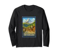 Zermatt Svizzera Vintage Ski Village Poster Art Graphic Maglia a Manica
