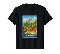 Zermatt Svizzera Vintage Ski Village Poster Art Graphic Maglietta