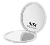 Zernblend Specchio Compatto da Tasca con Ingrandimento 1X/30X, Ideale per Viaggi, Specchio con Ingrandimento 30x, Specchio da Viaggio, Specchio Cosmetico (Bianco)