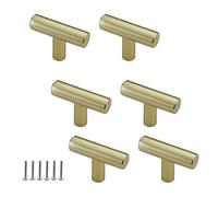 Zerniple Manopole a T in ottone spazzolato da 50 mm con maniglia per armadio da cucina, in lega di alluminio massiccio per cassetto armadio (6 pezzi
